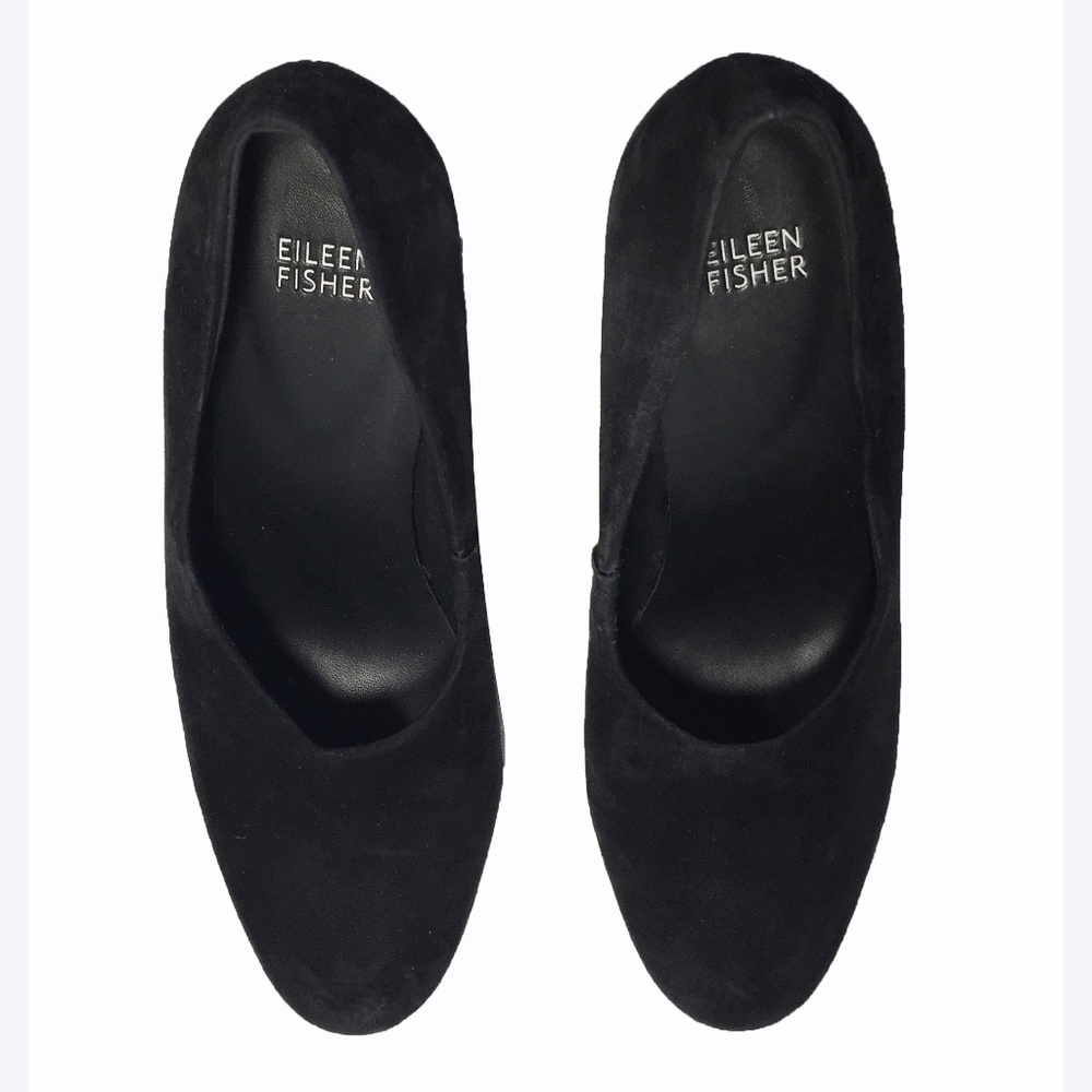 Eileen Fisher Black Suede Wedge Heels Pumps 9 1/2